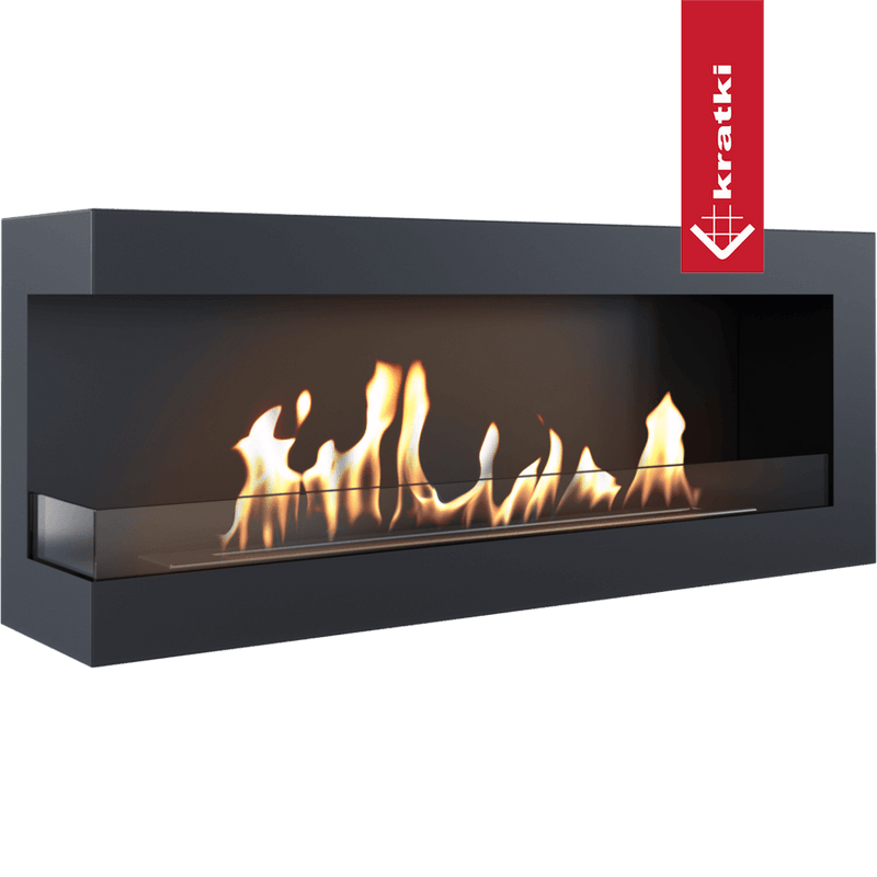 Wandkamin Bioethanol DELTA 1200 TÜV links Deko Steine mit Verglasung Set